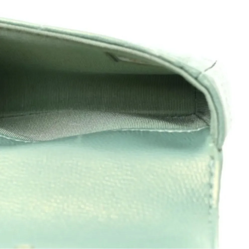 *CHANEL* 2021 Iridescent Mint Green 🌟Caviar🌟 Quilted Pearl on Top Micro WOC